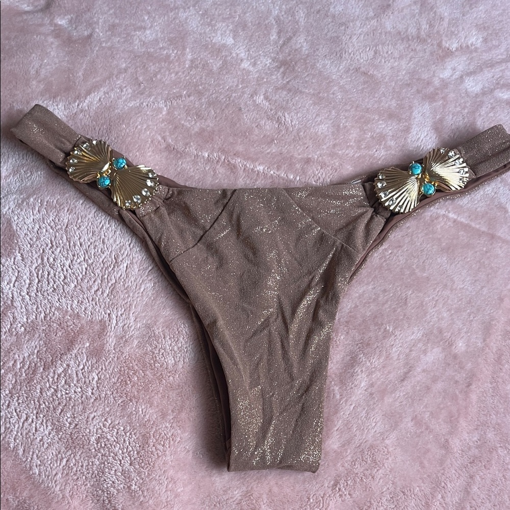 Beach Bunny Brown Bikini Bottom with Gold Accents